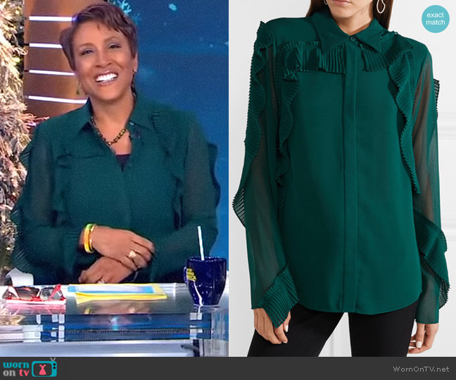 Jason Wu Pleated Ruffled Chiffon Blouse worn by Robin Roberts on Good Morning America