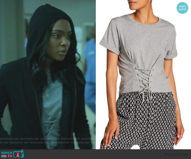 Joie Lizeth Corset Lace-Up Tee worn by Jennifer Pierce (China Anne McClain) on Black Lightning