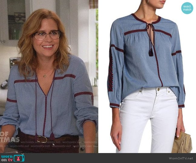Joie Marlen Blouse worn by Lena (Jenna Fischer) on Splitting Up Together