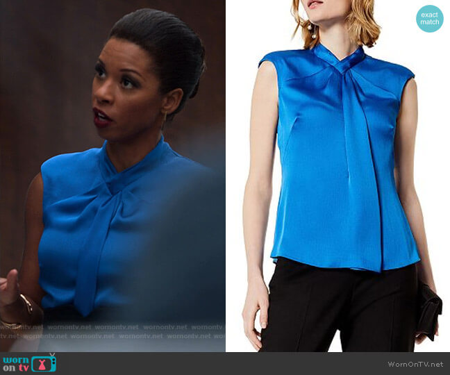 Karen Millen Draped Cap Sleeve Top worn by Catherine Wilder (Angel Parker) on Marvels Runaways