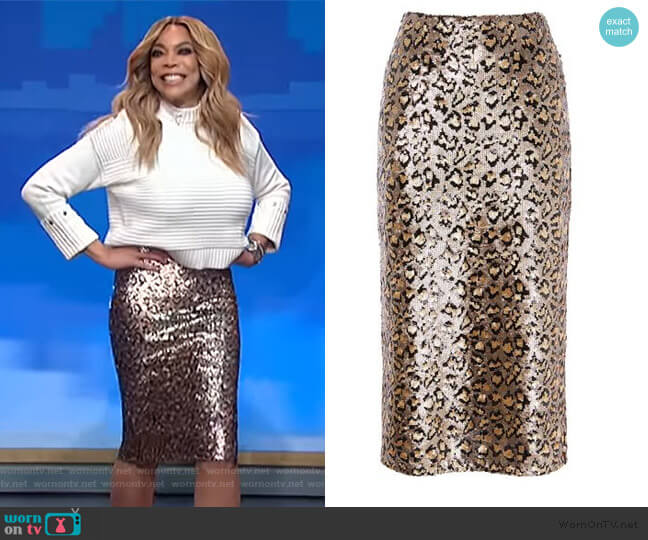 Karen Millen Sequin Leopard Midi Skirt worn by Wendy Williams on The Wendy Williams Show