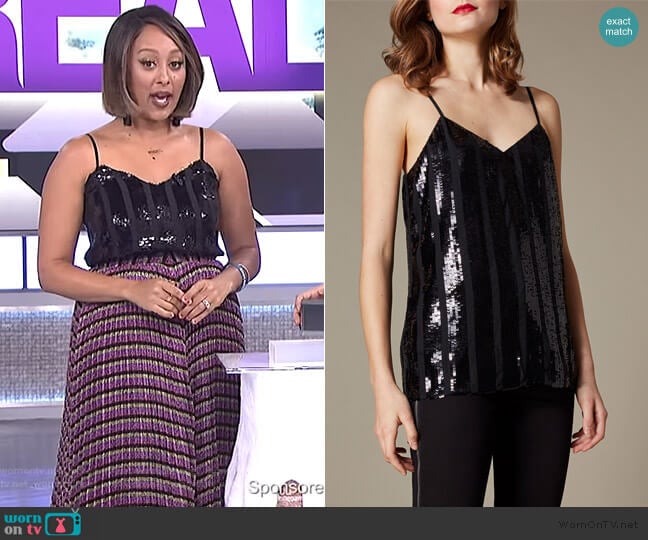 Karen Millen Sequin Stripe Cami Top worn by Tamera Mowry on The Real