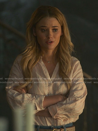 Karolina’s pink striped blouse on Marvel’s Runaways