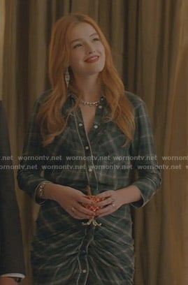 Kirby’s green plaid shirtdress on Dynasty