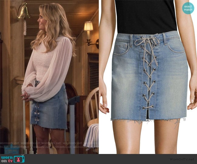 L'Agence Portia Lace-Up Mini Skirt worn by DJ Tanner-Fuller (Candace Cameron Bure) on Fuller House