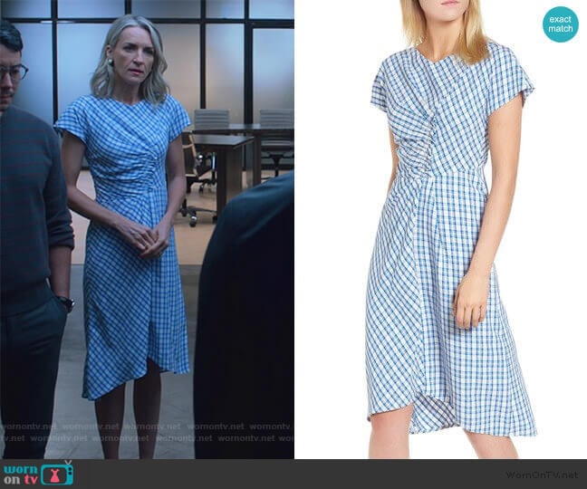Lewit Ruched Check Midi Dress worn by Janet Stein (Ever Carradine) on Marvels Runaways