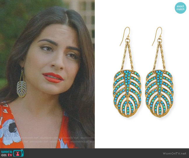 Lulu Frost Hibiscus Dangle Earrings worn by Cristal Jennings (Daniella Alonso) on Dynasty
