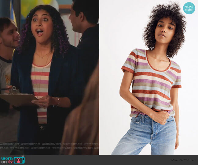 Madewell Alto Scoop Tee in Granda Stripe worn by Heather Davis (Vella Lovell) on Crazy Ex-Girlfriend