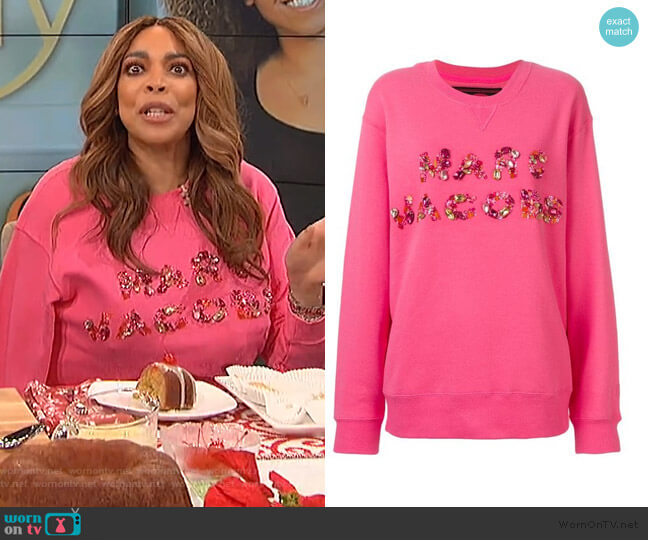 Marc Jacobs Bead Embroidered Logo Sweatshirt worn by Wendy Williams on The Wendy Williams Show