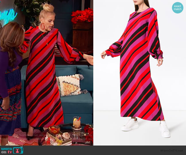 Marni Stripe Print Long Sleeve Mid-length Dress worn by Busy Philipps on Busy Tonight