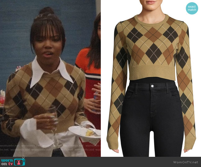 Michael Kors Cropped Cashmere Argyle Pullover Sweater worn by Alexandra Crane (Ryan Destiny) on Star