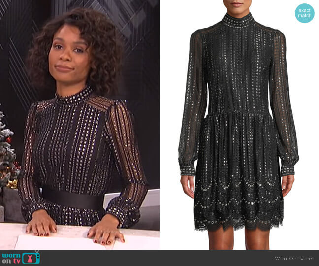 Michael Kors Beaded Lace A-Line Dress worn by Zuri Hall on E! News