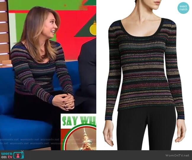 Milly Metallic Striped Scoopneck Sweater worn by Ginger Zee on Good Morning America