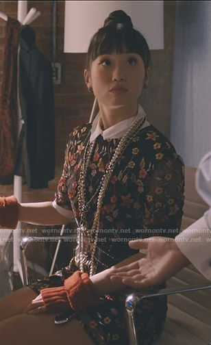 Monica’s embroidered floral dress on Take Two