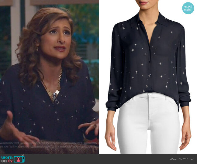 L'Agence Nina Blouse worn by Emet Kamala-Sweetzer (Sarayu Blue) on I Feel Bad