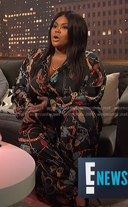 Nina’s black belt print jumpsuit on E! News