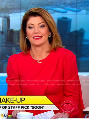 Norah’s red scarf dress on CBS This Morning