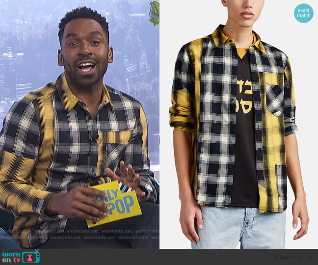 Ovadia & Sons Appliquéd Patchwork Plaid Flannel Shirt worn by Justin Sylvester on E! News