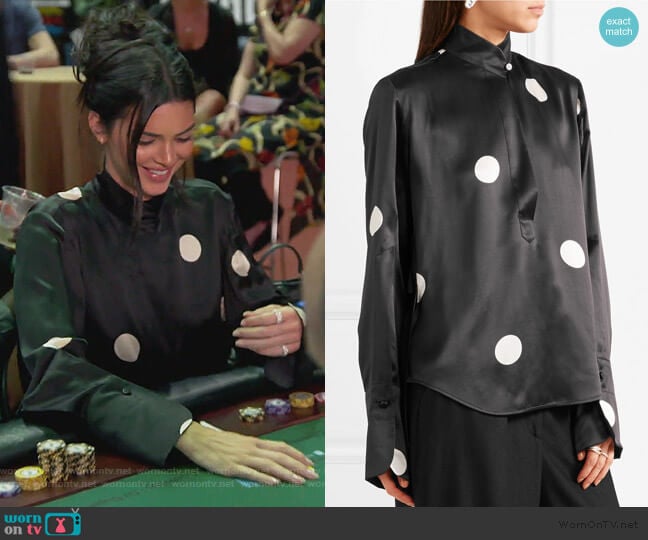 Petar Petrov Eva Polka-dot Silk Satin Blouse worn by Kendall Jenner on Keeping Up with the Kardashians