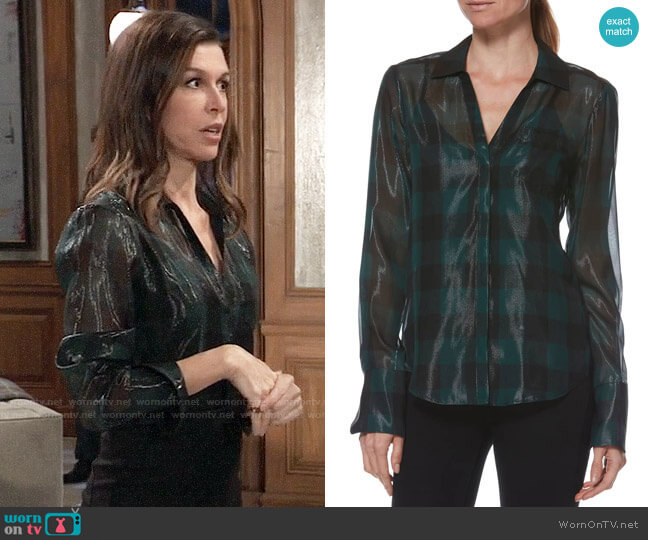 Paige Bevyn Plaid Top worn by Anna Devane (Finola Hughes) on General Hospital