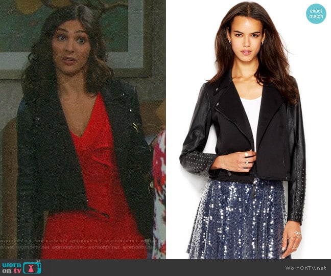 RACHEL Rachel Roy Studded Faux-Leather Moto Jacket worn by Gabi Hernandez (Camila Banus) on Days of our Lives