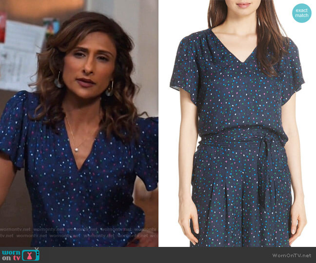 Rebecca Taylor Speckled Silk Blouse worn by Emet Kamala-Sweetzer (Sarayu Blue) on I Feel Bad