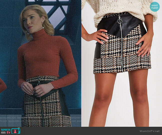 River Island Check Faux Leather Block Mini Skirt worn by The Frost Sisters (Skyler Samuels) on The Gifted