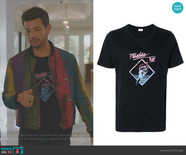 Saint Laurent Paradise Trip Printed T-shirt worn by Sam Flores (Rafael de la Fuente) on Dynasty