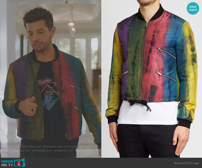 Saint Laurent Silk Bomber Jacket worn by Sam Flores (Rafael de la Fuente) on Dynasty