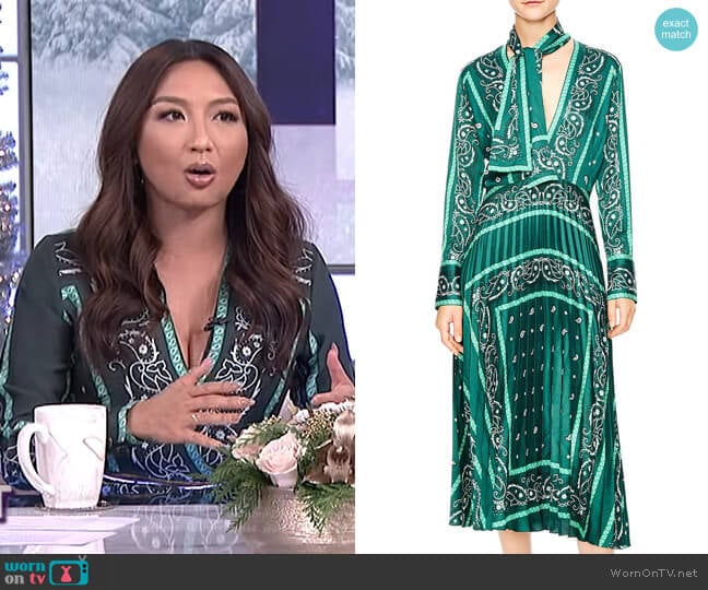 Sandro Cactus Bandana Print Pleated Midi Dress worn by Jeannie Mai on The Real