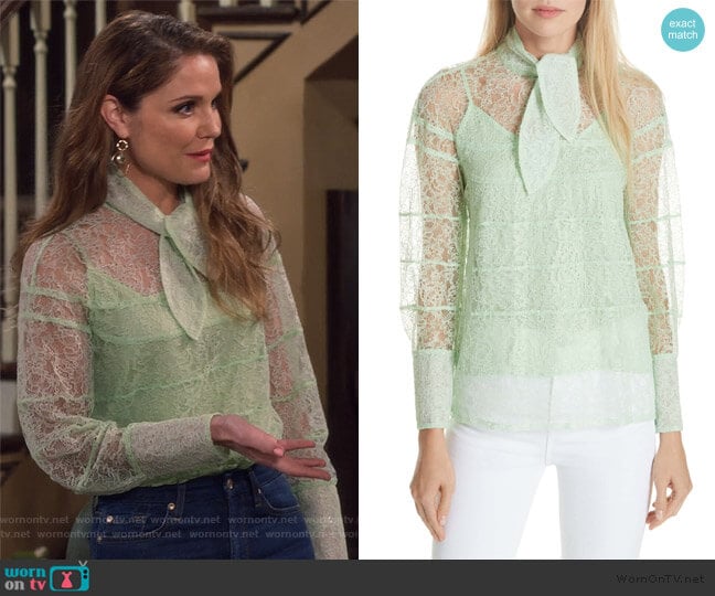 Sandro Tie Neck Lace Blouse worn by CJ Harbenberger (Virginia Williams) on Fuller House