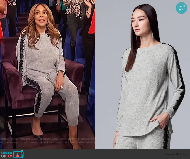 Simply Vera Vera Wang Lace-Trim Crewneck Sweater worn by Wendy Williams on The Wendy Williams Show