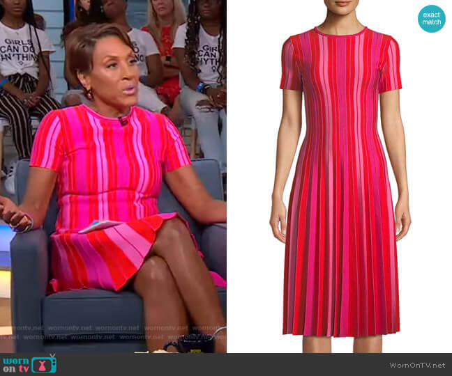 Carolina Herrera Striped Knit Pleated Dress worn by Robin Roberts on Good Morning America