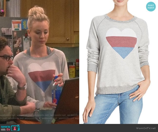 Sundry Heart Distressed Sweatshirt worn by Penny Hofstadter (Kaley Cuoco) on The Big Bang Theory