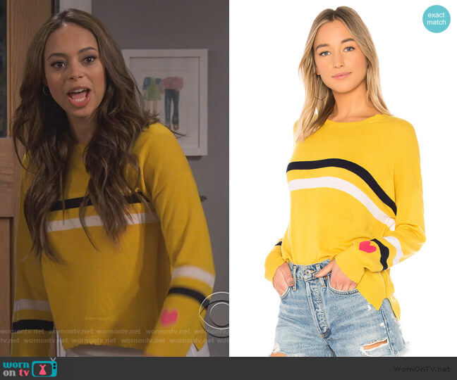 Sundry Stripes + Heart Cashmere Blend worn by Claire (Amber Stevens West) on Happy Together