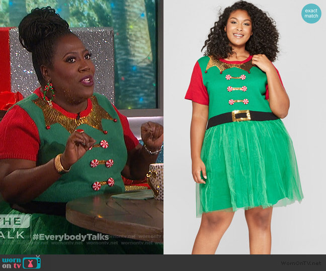 33 Degrees Elf Dress with Tulle worn by Sheryl Underwood on The Talk