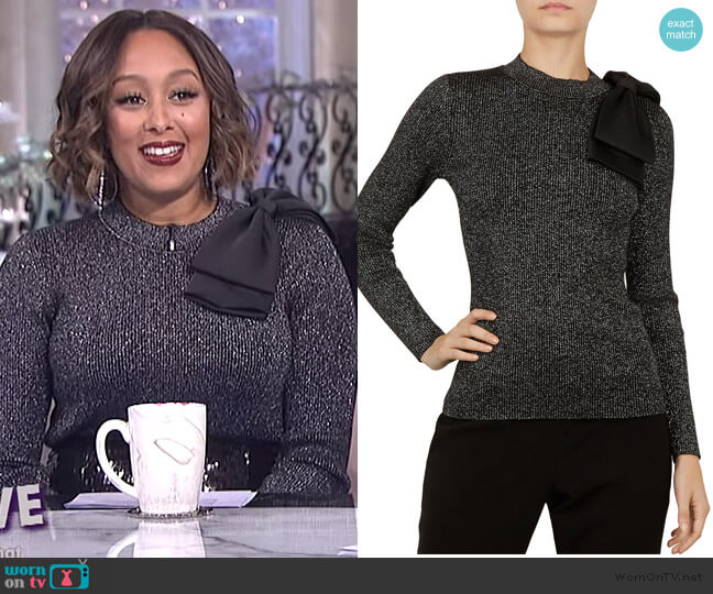 Ted Baker Lizziia Bow-Detail Metallic Sweater worn by Tamera Mowry on The Real