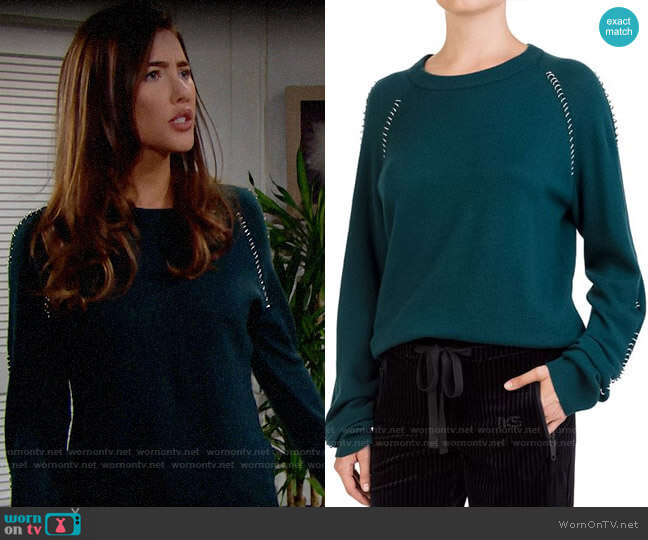 The Kooples Ring-Trim Crewneck Sweater worn by Steffy Forrester (Jacqueline MacInnes Wood) on The Bold and the Beautiful