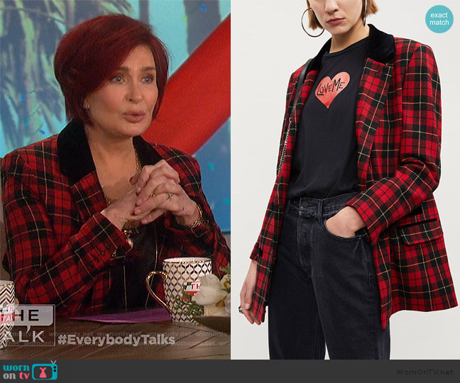 The Kooples Tartan wool-blend jacket worn by Sharon Osbourne on The Talk