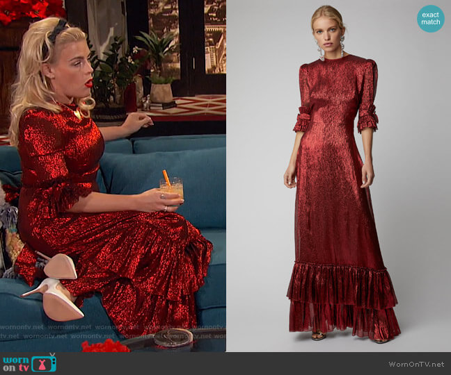 The Vampire's Wife The Veneration Tiered Silk-Blend Gown worn by Busy Philipps on Busy Tonight