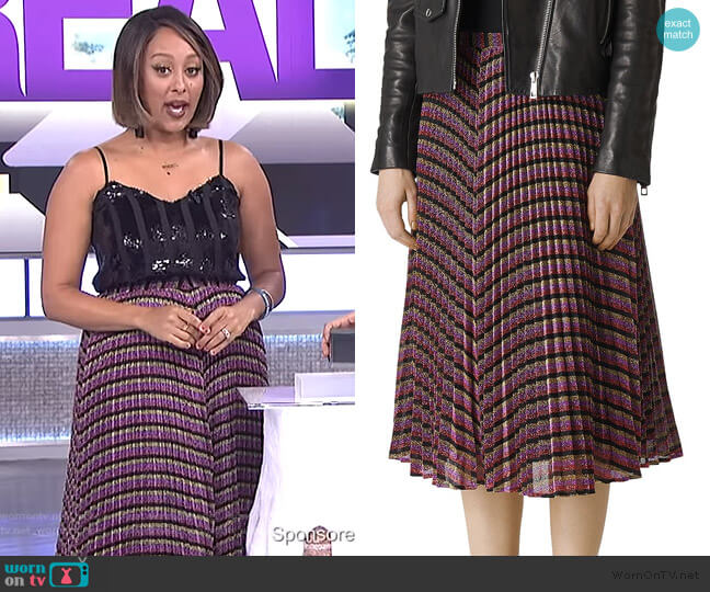 Whistles Pleated Sparkle-Stripe Skirt worn by Tamera Mowry on The Real