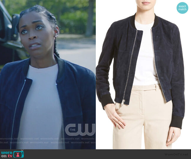 Theory Daryette S Benna Bomber Jacket worn by Anissa Pierce (Nafessa Williams) on Black Lightning