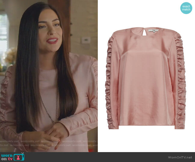 Tibi Satin Top with Gathered Sleeves worn by Cristal Jennings (Daniella Alonso) on Dynasty