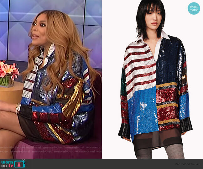Tommy Hilfiger Sequined Rugby Stripe Dress worn by Wendy Williams on The Wendy Williams Show