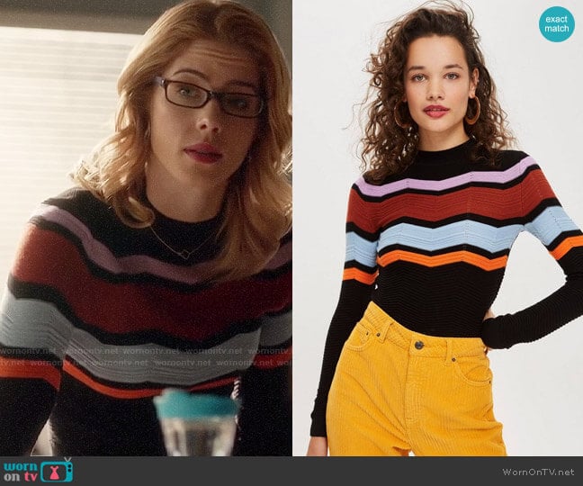 Topshop Chevron Insert Jumper worn by Felicity Smoak (Emily Bett Rickards) on Arrow