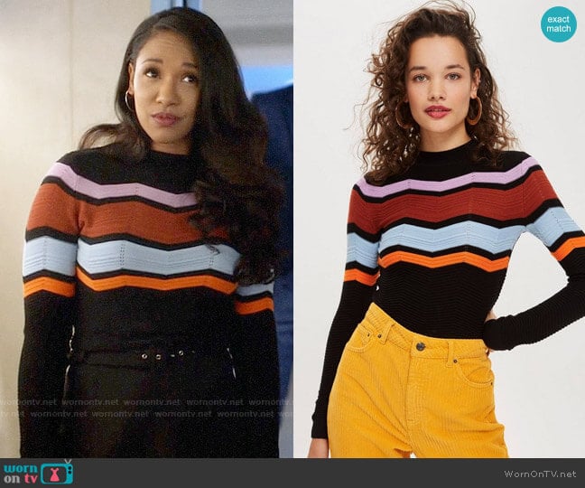 Topshop Chevron Insert Jumper worn by Iris West (Candice Patton) on The Flash