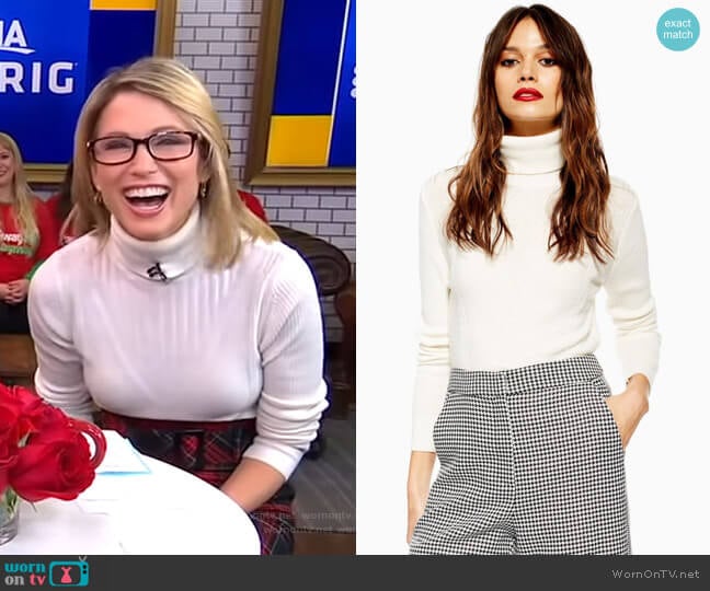 Topshop Cropped Roll Neck Jumper with Cashmere worn by Amy Robach on Good Morning America