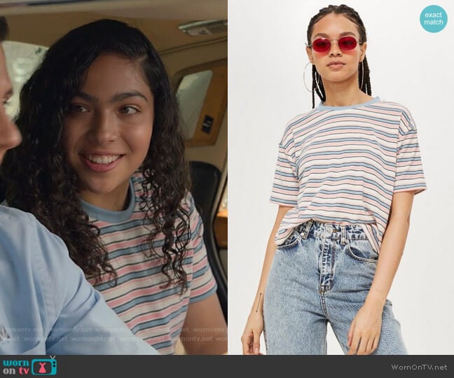 Topshop Multi Stripe Boxy T-Shirt worn by Molly Hernandez (Allegra Acosta) on Marvels Runaways