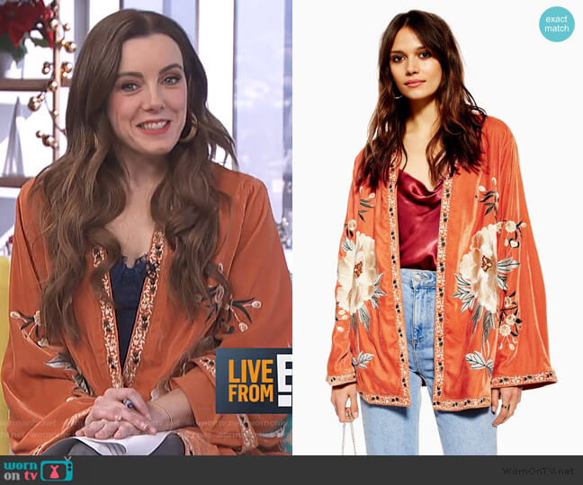 Topshop Velvet Embroidered Kimono worn by Melanie Bromley on E! News