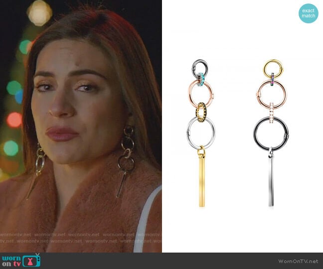 Tous Hold Earrings in Gold Vermeil and Dark Silver with Rings worn by Cristal Jennings (Daniella Alonso) on Dynasty